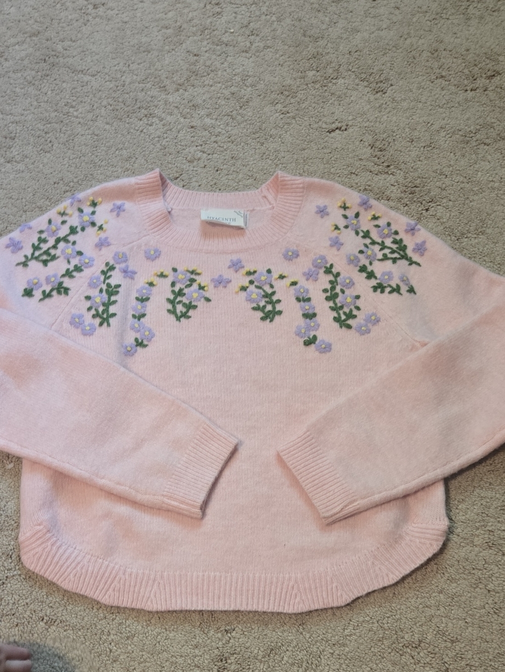 Embroidered Floral Crewneck Sweater in Soft Pink by Sweet & Spark